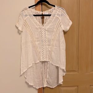 Haute Society Made W/Love Large Women Summer Top Shirt White Lace Bridal Tee NWT